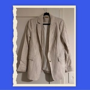 Cream Pinstripe Linen Blazer